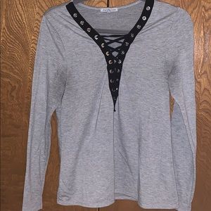 Grey long sleeve top with Cris cross front